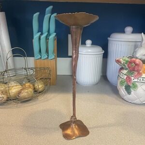 Vintage Hessel Studios Hand Wrought Copper Candlestick 11" Tall Sequioa
